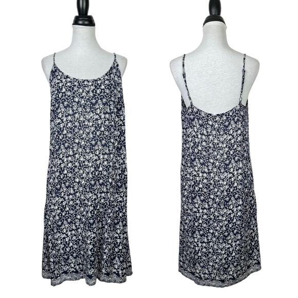 Soft Surroundings Navy & White Floral 100% Rayon Cami Shift Midi Slip Dress - Picture 1 of 8